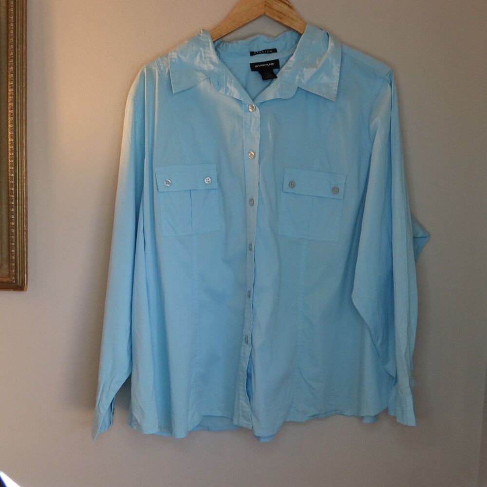 Avenue Button-up Shirt 30/32 Blue Classic Fit Long Sleeve Womens Stretch y2k 90s